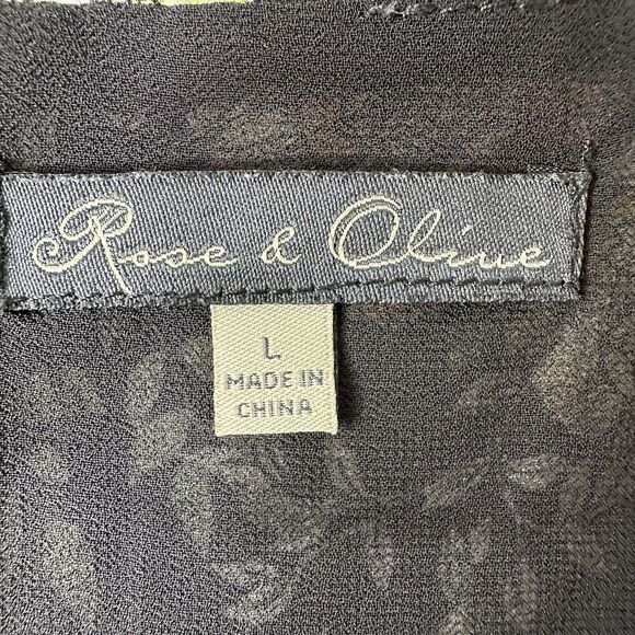 Rose & Olive Sleeveless Top Sz L Black Floral Chiffon Bloomcore Office Career - Picture 5 of 13